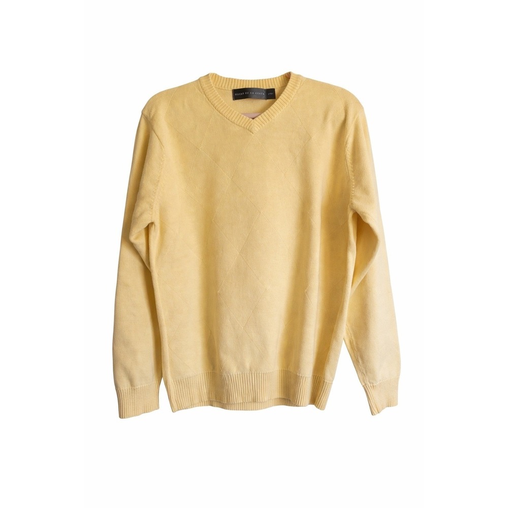 Oscar de la Renta Men Cotton V-Neck Sweater Large Old Money Quiet Luxury Yellow